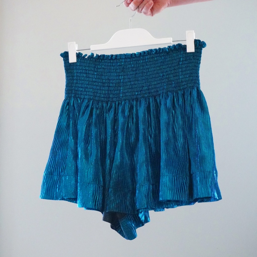 Queen of Sparkles Metallic Blue "Swing" Shorts/Skirt - Size Large